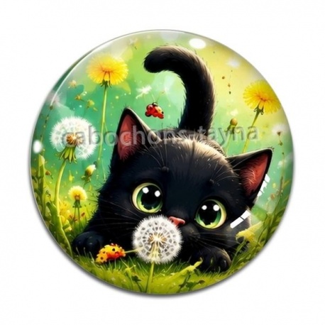 Cabochon Verre - chat noir 