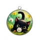 Pendentif Cabochon Argent - chat noir 