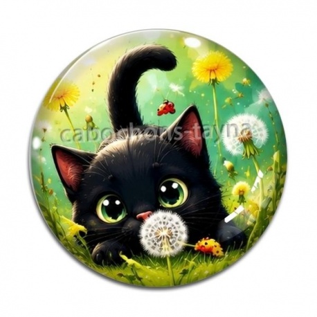 Cabochon Verre - chat noir 