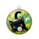 Pendentif Cabochon Argent - chat noir 