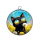 Pendentif Cabochon Argent - chat noir 