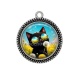 Pendentif Cabochon Argent - chat noir 