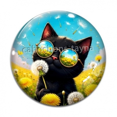 Cabochon Verre - chat noir 