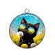 Pendentif Cabochon Argent - chat noir 