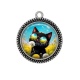 Pendentif Cabochon Argent - chat noir 