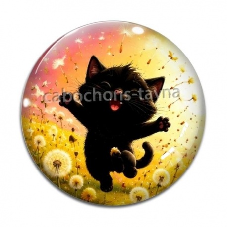 Cabochon Verre - chat noir 