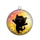 Pendentif Cabochon Argent - chat noir 
