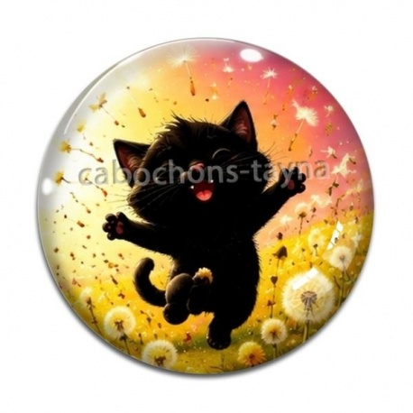 Cabochon Verre - chat noir 
