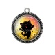 Pendentif Cabochon Argent - chat noir 