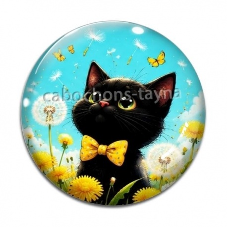 Cabochon Verre - chat noir 