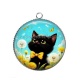 Pendentif Cabochon Argent - chat noir 