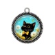Pendentif Cabochon Argent - chat noir 