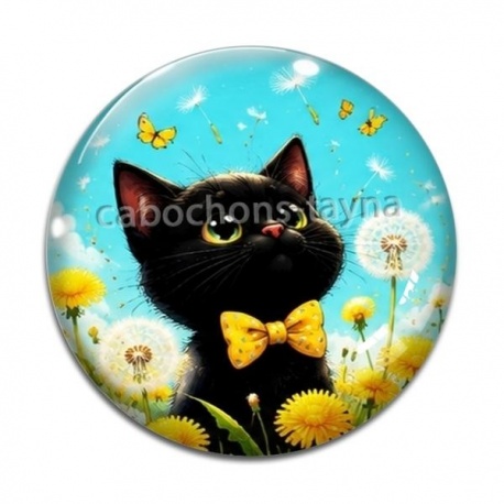 Cabochon Verre - chat noir 