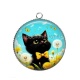 Pendentif Cabochon Argent - chat noir 