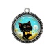 Pendentif Cabochon Argent - chat noir 