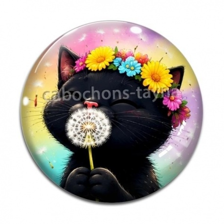 Cabochon Verre - chat noir 