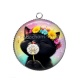 Pendentif Cabochon Argent - chat noir 