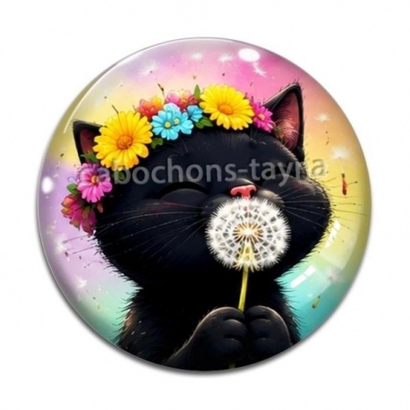 Cabochon Verre - chat noir 