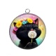 Pendentif Cabochon Argent - chat noir 