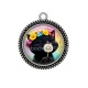 Pendentif Cabochon Argent - chat noir 