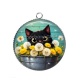 Pendentif Cabochon Argent - chat noir 