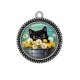 Pendentif Cabochon Argent - chat noir 