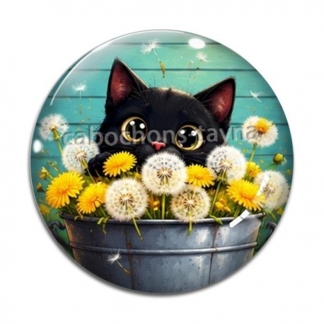 Cabochon Verre - chat noir 