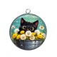 Pendentif Cabochon Argent - chat noir 