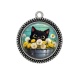 Pendentif Cabochon Argent - chat noir 