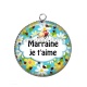 Pendentif Cabochon Argent - marraine je t'aime