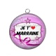 Pendentif Cabochon Argent - je t'aime marraine