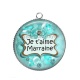 Pendentif Cabochon Argent - je t'aime marraine