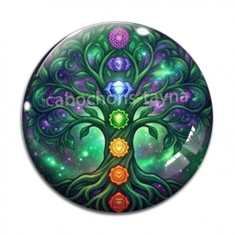 Cabochon Verre - arbre de vie et chakra