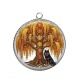 Pendentif Cabochon Argent - arbre de vie et loup
