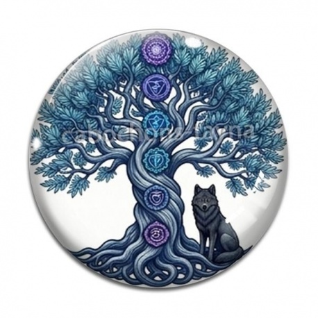 Cabochon Verre - arbre de vie et loup