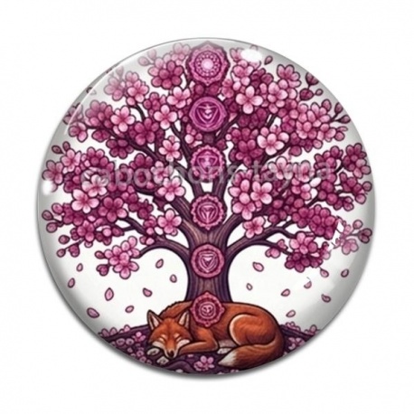 Cabochon Verre - arbre de vie et loup