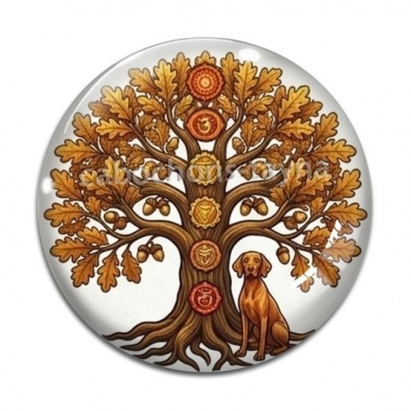 Cabochon Verre - arbre de vie et chien