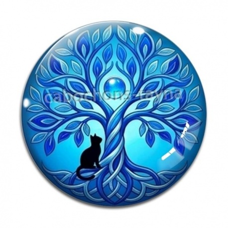 Cabochon Verre - arbre de vie et chat