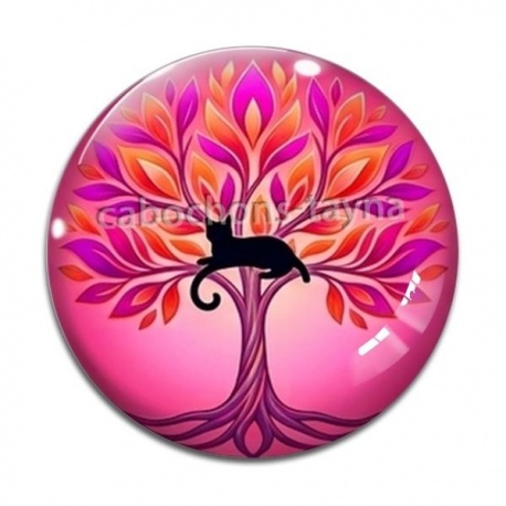Cabochon Verre - arbre de vie et chat