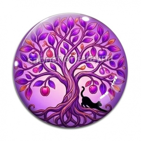 Cabochon Verre - arbre de vie et chat