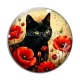 Cabochon Verre - chat fleur coquelicot