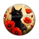Cabochon Verre - chat fleur coquelicot