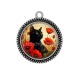 Pendentif Cabochon Argent - chat fleur coquelicot