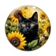 Cabochon Verre - chat fleur tournesol