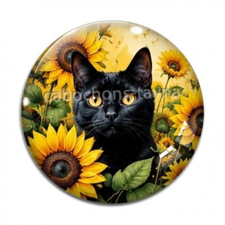 Cabochon Verre - chat fleur tournesol