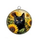 Pendentif Cabochon Argent - chat fleur tournesol