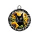 Pendentif Cabochon Argent - chat fleur tournesol
