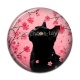 Cabochon Résine - chat noir fleur cerisier