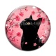 Cabochon Verre - chat noir fleur cerisier