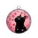 Pendentif Cabochon Argent - chat noir fleur cerisier